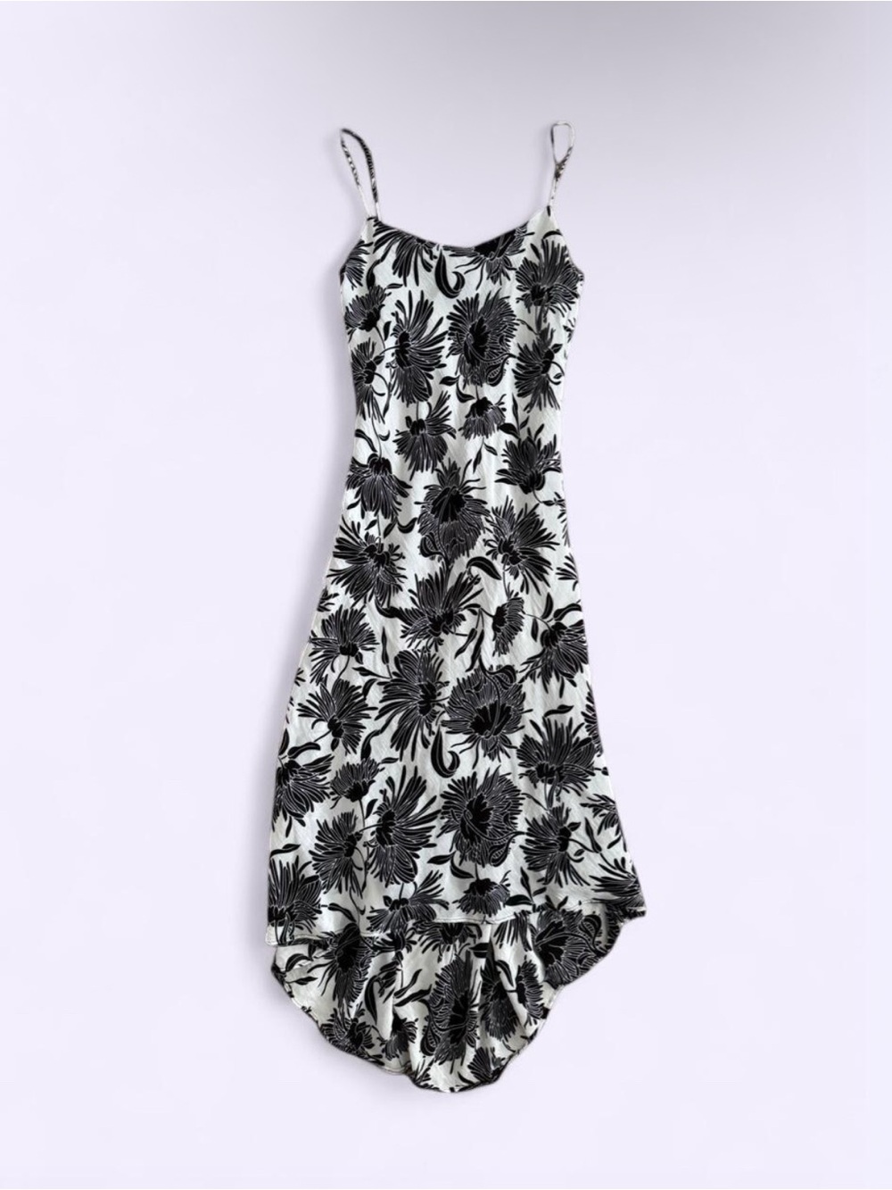 Vintage Amorosé Made in USA Black White Floral Slip Dress Lined